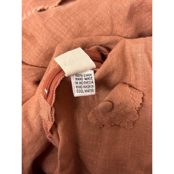 Kara Thoms Dress Medium Women Pink Swiss Dot Linen Open Back Flutter Sleeve Mini - Picture 8 of 9